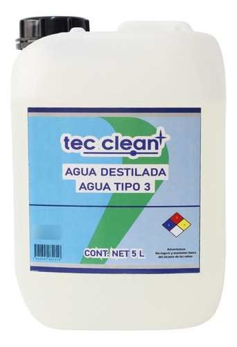 Agua Destilada Tipo 3 Tec Clean 5 Litros.