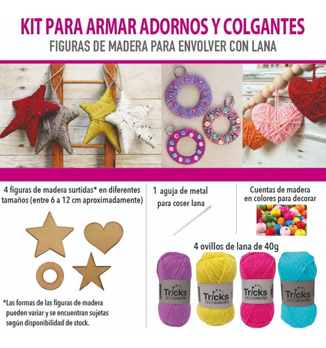 Kit Para Armar Adornos Y Colgantes: Lana + Figuras De Madera