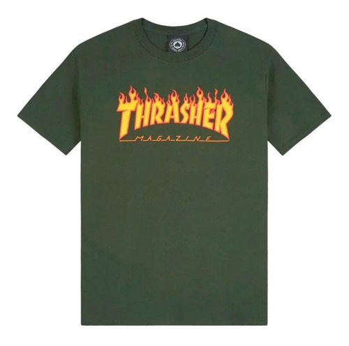 Camiseta Thrasher Flame Logo Verde Floresta Original