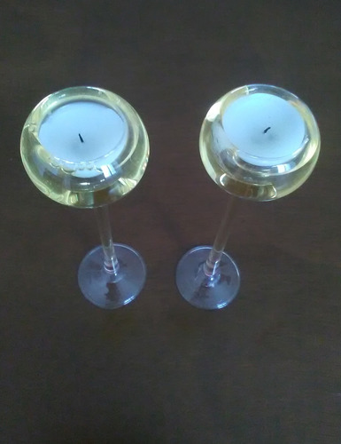 2 Candelabros De Vidrio Con Velas