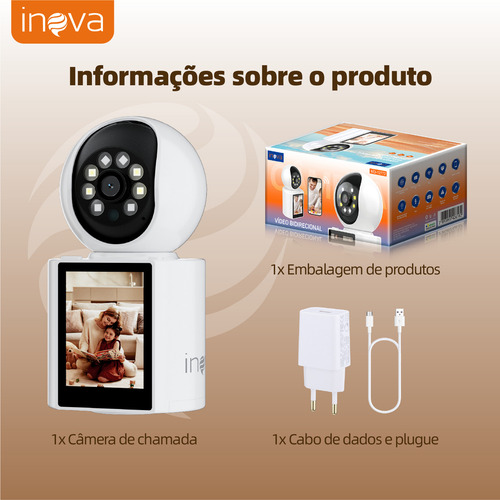 Câmera de Segurança Inova com Tela 2,8" - Videoconversa, Wi-Fi, Movimento Panorâmico, Detecção por IA para Bebês, Idosos e Pets (Cães/Gatos) - Monitor Inteligente Residencial