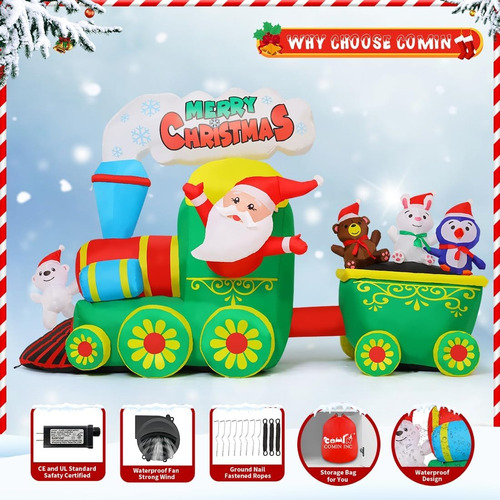 Tren Inflable Santa Claus Navideño Exteriores Luces Grande