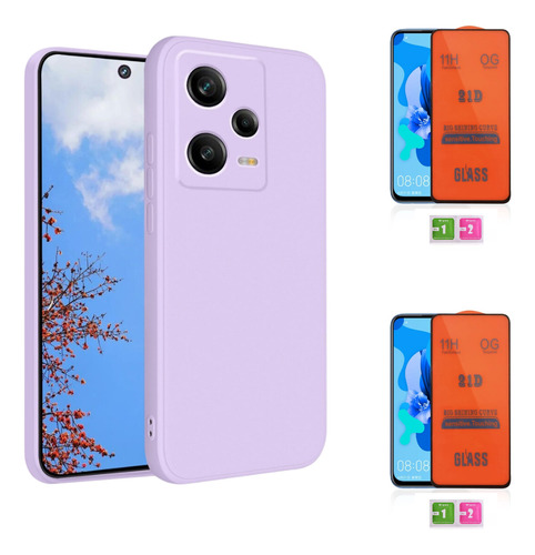 Case Silicona Lila Para Redmi Note 12 Pro Plus + 2 Micas