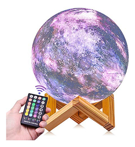 Lámpara Luna 3d Niños 16 Colores Control Remoto Usb