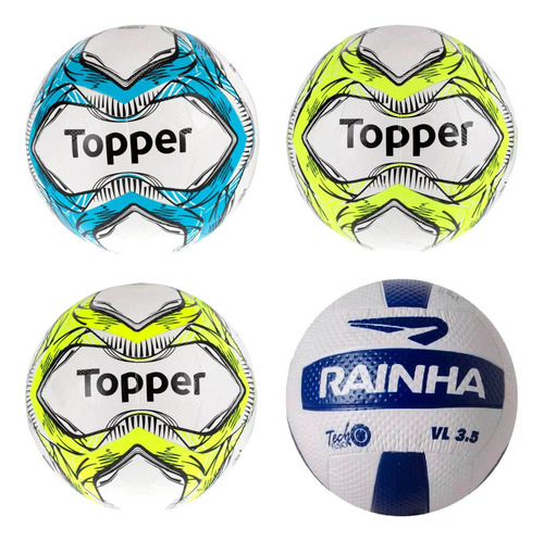 Kit 4 Bolas - Vôlei, Futebol Campo, Futsal E Society