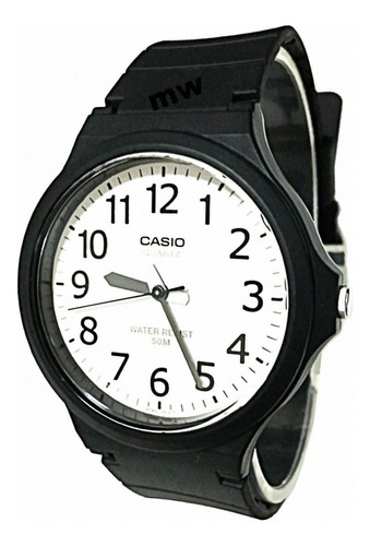 Reloj de pulsera Casio Youth MW-240-1E2V de cuerpo color negro, analógico, para hombre, fondo blanco, con correa de resina color negro, agujas color negro y blanco, dial negro, minutero/segundero negro, bisel color negro y hebilla simple