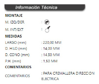 Terminal De Dirección Ford Ranger 2013-2020 220mm