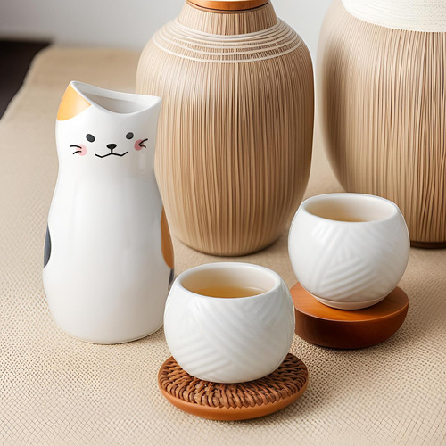 A Juego De Vasos De Cerámica For Botella De Sake, Vasos De