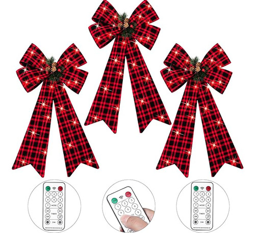 3 Lazos De Navidad Rojos Preiluminados Para Decoracion De Ar