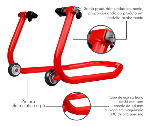 Imagem 6 de 10 de Cavalete Universal Traseiro Moto Hornet Twister Cb300 Verm.