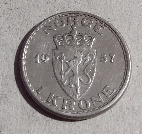 Moneda De Noruega Año 1957 Una Corona 