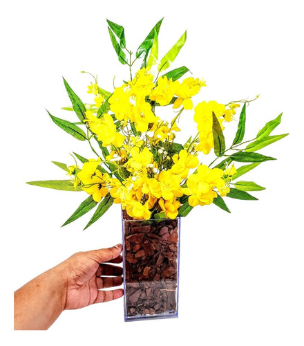 Vaso Decorativo Flores Amarelas Orquidea Chuva De Ouro = Sol | Parcelamento  sem juros