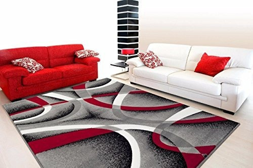 2305 Gris Negro Rojo Blanco Remolinos 52 X72 Alfombra Alfomb