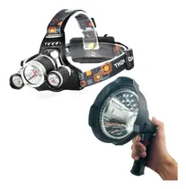 Comprar Foco Faro Caza Luz Led Recargable + Linterna Minero Triple 