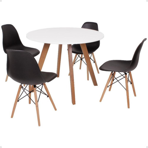 Mesa Inês 100cm Branca + 4 Cadeiras Eames Eiffel Cor Preta