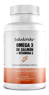 Omega 3 De Salmón con Vitamina E 200mg EPA y 100mg DHA | 1 al día | 100 Cápsulas | S&V | Ácidos Grasos Esenciales y Naturales | Sin Gluten y Sin OMG.