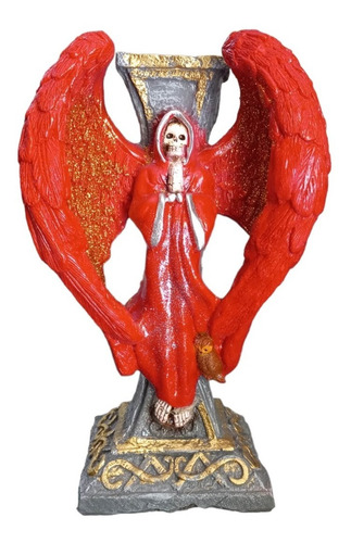 Santa Muerte Ángel En Cruz Orando Ritualizada 36 Cm Resina