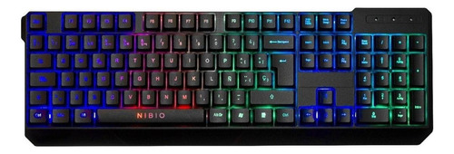 Teclado gamer Nibio Strike K200 QWERTY color negro con luz RGB