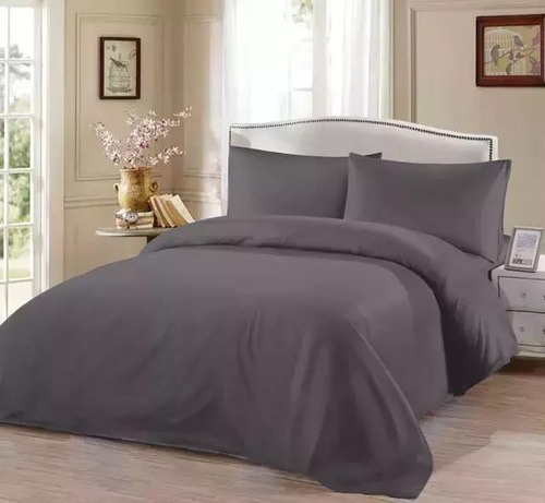 Jgo De Sabana Flannel Frazada Super Abrigo 1 1/2 Plz Teka Gris Oscuro Liso