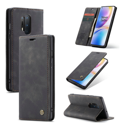 Forro Genérica Samsung Leather case negro con diseño oneplus 8pro