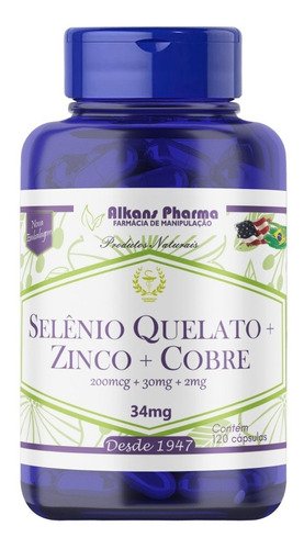 Selênio Quelato 200mcg Zinco 30mg Cobre 2mg 120 Cáps Natural Sabor Sem Sabor