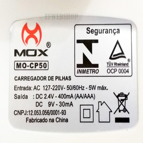 Imagem 4 de 4 de 4 Pilhas Recarregáveis Mox Aa 2600 Mah Com Carregador Bivolt