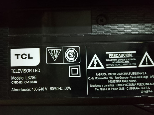 Smart Tv Tcl L32s6 Con Pantalla Rota. Para Repuestos (Usado)