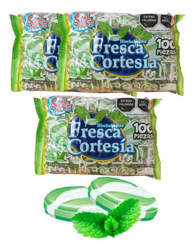 Caramelo Hierbabuena Macizo 2400pz Fresca Cortesía Cool Toon