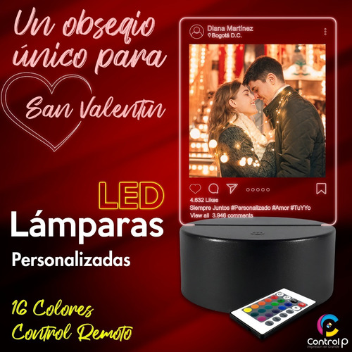 Lámpara Led 16 Colores Personalizada, Regalo, Obsequio
