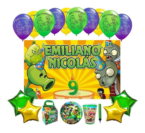 Plantas Vs Zombies 30 Platos Vasos Cajas Dulcera Globo Latex