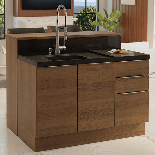 Ilha De Cozinha Com Bancada E Balcão 120 Cm Stella Madesa R Cor Rustic