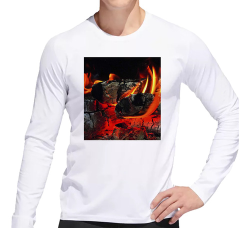 Remera Hombre Ml Fuego Leña Carbon Brasas Calor Caliente