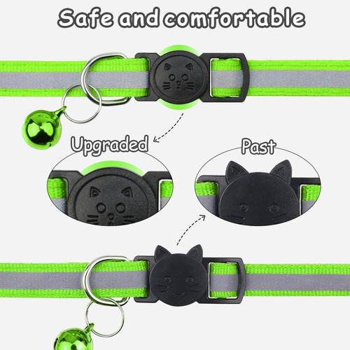 Collares Reflectantes Para Gatos Con Campana Color Verde Green Liso