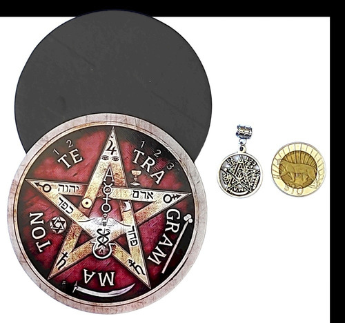 Set Protección Tetragramaton Medalla Y Simbolo 10cm Mdf Casa