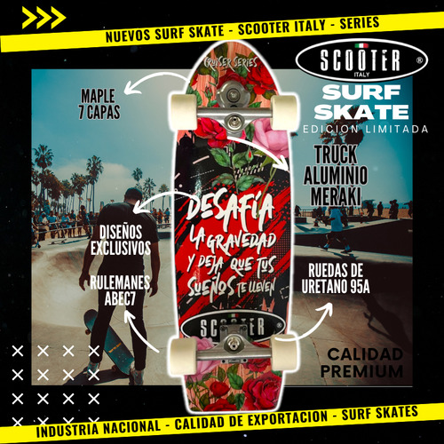 Surfskate Scooter Italy Tabla Maple Truck Meraki Profesional Ruedas Blanco Rulemanes Rosas Surf Skate