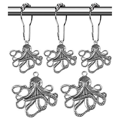 Octopus Ganchos Decorativos Cortinas De Ducha Anillos D...