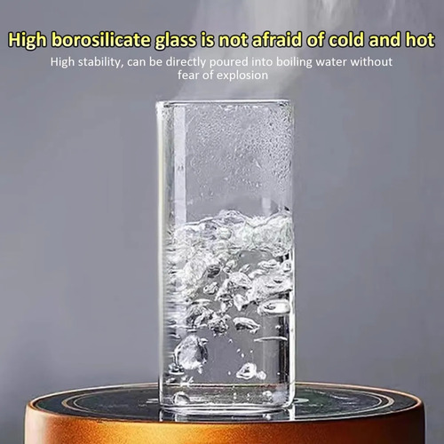 // Tazas De Vidrio, 400 Ml De Vasos Cuadrados Que Beben