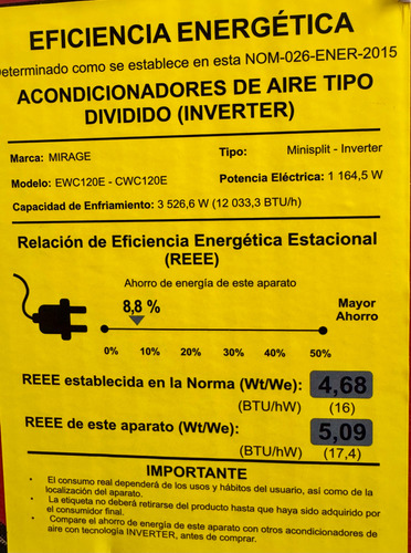 Aire Acondicionado Mirage X32 12000 Btu Inverter Blanco
