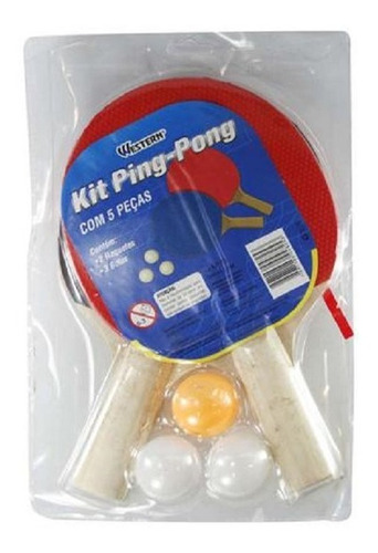 Kit Ping Pong Tenis De Mesa 2 Raquetes Em Madeira 3 Bolinhas Cor Vermelho