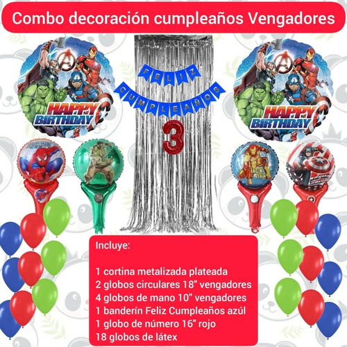 Combo Decoración Cumpleaños Globos Vengadores Spiderman Hulk