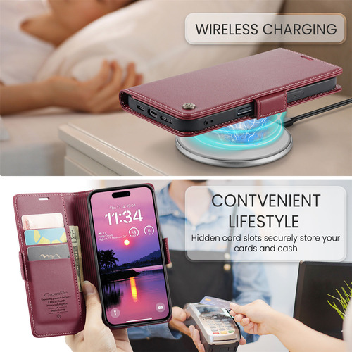 Funda Para Teléfono Samsung S25 Ultra Series, Color Vino, Ranura Para Tarjetas, Funda Tipo Cartera