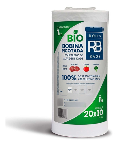 Bobina Picotada Fundo Reto Biodegradavel 20x30 1kg 1 Un