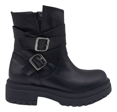 Botinetas Taco Goma Botas Cortas Zapatos Cuero Invierno Bl