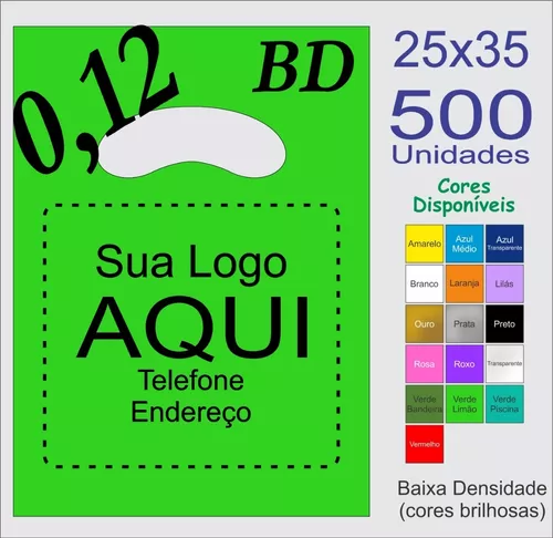 1000 Sacolas 25x35 esp 08 vazada Fosca Arte Gratis ARTE EM UMA COR E UM  LADO