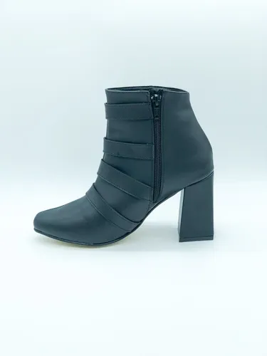Botines Negros Rocker Hebilla Mujer Tacon Ancho 9 Cm Dama