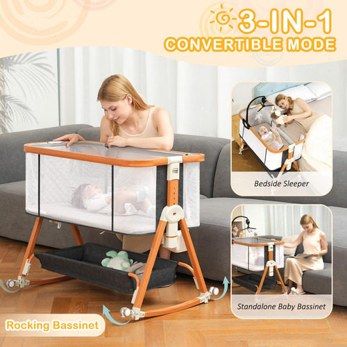 Mesita De Cama 3 En 1 Bassinet Blbblbgdd Con Juguete Musical
