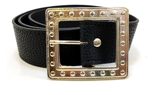 Cinturon Negro De Mujer Eco Cuero Hebilla Rectangular 38mm