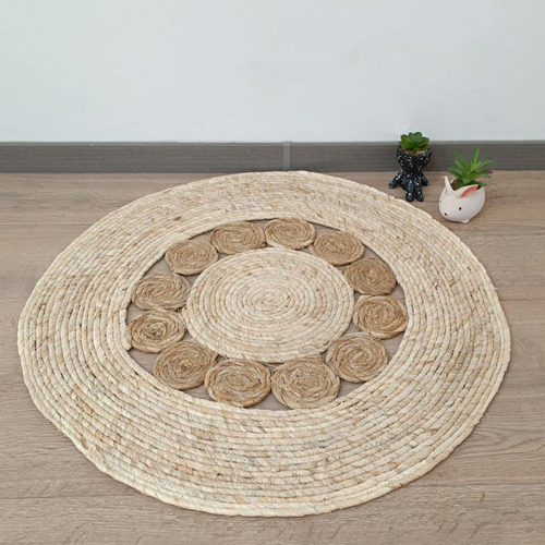 Alfombra De Fibra Natural, Modelos Variados Ancho 80 Cm Color Mod 97 Diseño De La Tela Circular Largo 80 Cm