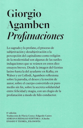 Profanaciones - Giorgio Agamben - Adriana Hidalgo - Libro