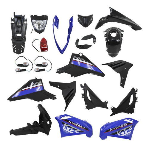 Kit Plasticos Xtz150 Con Faros Azul/negro Para Moto 
